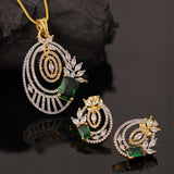 Gold Elegance Emerald Aura American Diamond Pendant Set