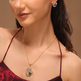 Gold Elegance Emerald Aura American Diamond Pendant Set
