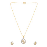 Gold Elegance Blossom Aura American Diamond Pendant Set
