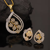 Gold Elegance Blossom Aura American Diamond Pendant Set
