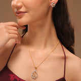 Gold Elegance Blossom Aura American Diamond Pendant Set