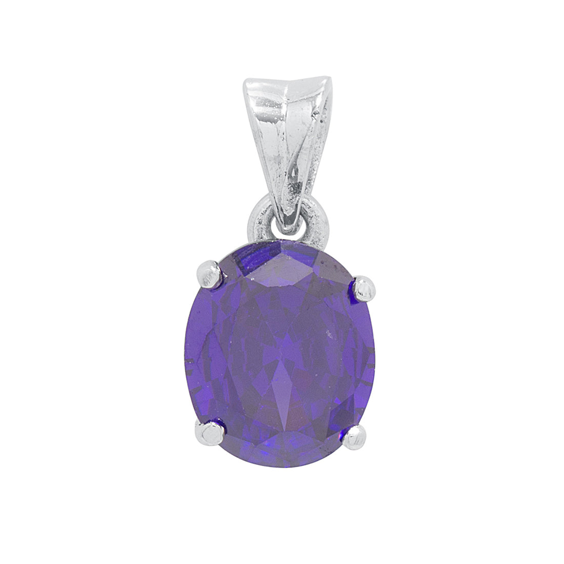 Silver Tone Purple Stone Studded Pendant without Chain