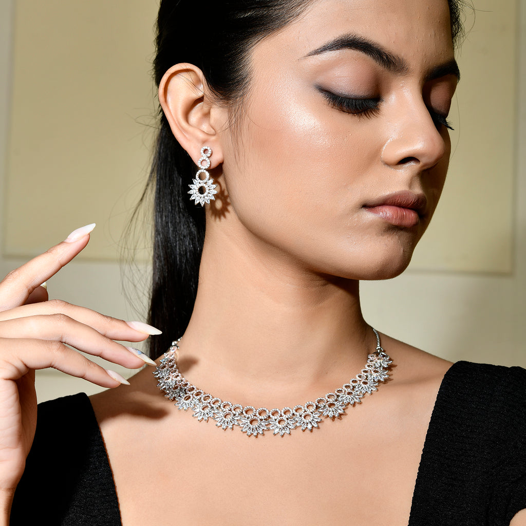 Sparkling Elegance Gleaming Beauty American Diamond Necklace Set – VOYLLA