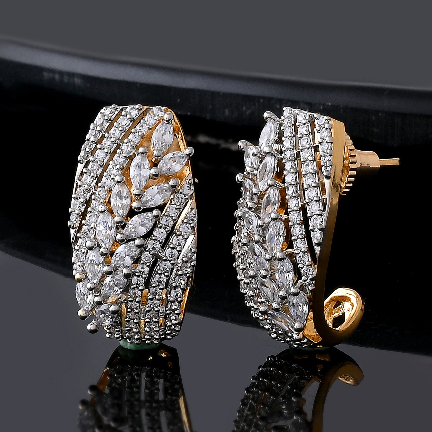 Sparkling Elegance Golden Glow American Diamond Stud Earrings – VOYLLA