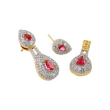 Sparkling Elegance Ruby Royal  Interchangeable American Diamond Jacket Earrings