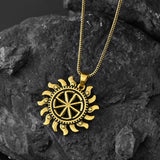 Statement Solar Wheel Gold Oxidised Men’s Pendant