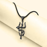 Spiritual Trishul Shakti Black Rhodium Pendant Necklace For Men