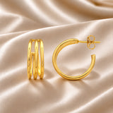 Layered Gold Hoop Earrings for Women Trendy Essentials Triple Band Everyday Hoops for Work and Weekends