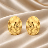 Textured Oval Stud Earrings for Women Trendy Essentials Gold Tone Studs for Office and Daily Wear
