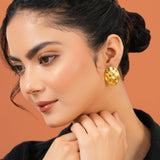 Textured Oval Stud Earrings for Women Trendy Essentials Gold Tone Studs for Office and Daily Wear