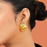 Textured Oval Stud Earrings for Women Trendy Essentials Gold Tone Studs for Office and Daily Wear