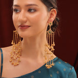 Kashmiri Royal Zehra Long Gold Ghungroo Earrings