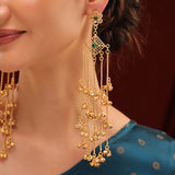 Kashmiri Royal Zehra Long Gold Ghungroo Earrings