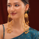 Kashmiri Royal Zoya Long Gold Ghungroo Earrings