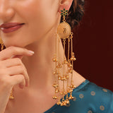 Kashmiri Royal Zoya Long Gold Ghungroo Earrings