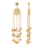 Kashmiri Royal Gulbahar Long Gold Ghungroo Earrings