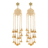 Kashmiri Royal Gulbahar Long Gold Ghungroo Earrings