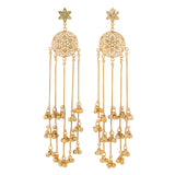 Kashmiri Royal Gulbahar Long Gold Ghungroo Earrings