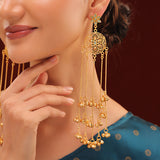 Kashmiri Royal Gulbahar Long Gold Ghungroo Earrings