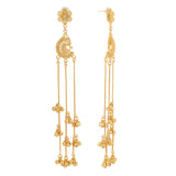 Kashmiri Royal Mehr Long Gold Ghungroo Earrings