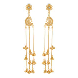 Kashmiri Royal Mehr Long Gold Ghungroo Earrings