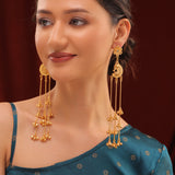 Kashmiri Royal Mehr Long Gold Ghungroo Earrings
