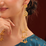 Kashmiri Royal Mehr Long Gold Ghungroo Earrings