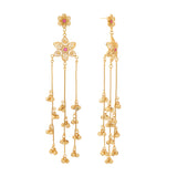 Kashmiri Royal Roshni Long Gold Ghungroo Earrings