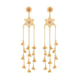 Kashmiri Royal Roshni Long Gold Ghungroo Earrings