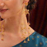 Kashmiri Royal Roshni Long Gold Ghungroo Earrings