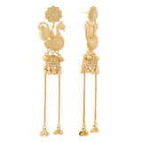 Kashmiri Royal Mayur Long Gold Ghungroo Earrings
