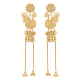 Kashmiri Royal Mayur Long Gold Ghungroo Earrings