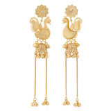 Kashmiri Royal Mayur Long Gold Ghungroo Earrings