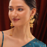 Kashmiri Royal Mayur Long Gold Ghungroo Earrings