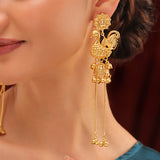 Kashmiri Royal Mayur Long Gold Ghungroo Earrings