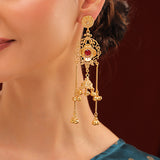 Kashmiri Royal Sitara Jhumka Gold Ghungroo Earrings