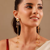 Kashmiri Colored Stone Gold-Toned Dangler Earrings