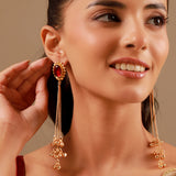 Kashmiri Maroon Gold-Toned Dangler Earrings