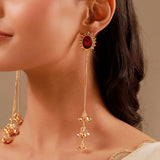 Kashmiri Maroon Gold-Toned Dangler Earrings
