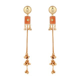Kashmiri Orange Red Stone Gold-Toned Dangler Earrings