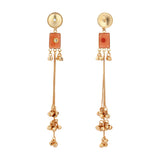Kashmiri Orange Red Stone Gold-Toned Dangler Earrings