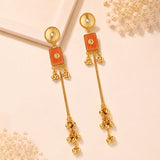 Kashmiri Orange Red Stone Gold-Toned Dangler Earrings