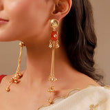 Kashmiri Orange Red Stone Gold-Toned Dangler Earrings