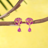 Pink Teardrop Cut Cluster Setting Cz Stud Earrings