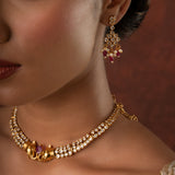 Gold Elegance Gajalakshmi Temple Cz Necklace Set