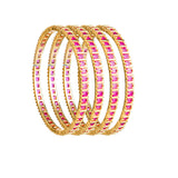 Gold Elegance Navarathna Temple Charm Bangles Set