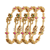 Gold Elegance Shahi Mayura Temple Bangles Set