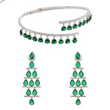 Sparkling Elegance Adaa Emerald Raindrop Hasli Necklace Set