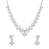 Sparkling Elegance Silver Lotus Fan CZ Necklace Set