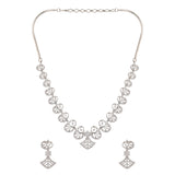 Sparkling Elegance Silver Lotus Fan CZ Necklace Set